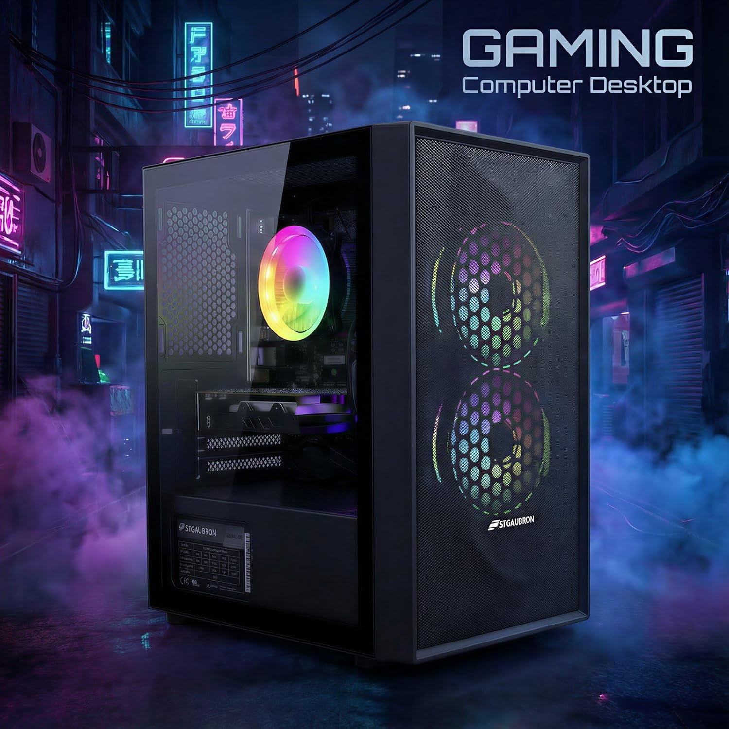 STGAubron Gaming Desktop PC, Intel Core i5 up to 3.6GHz, 16G RAM, 512G SSD, Radeon RX 560 4G, WiFi 6, BT 5.0, RGB Fan x2, Windows 11 Home