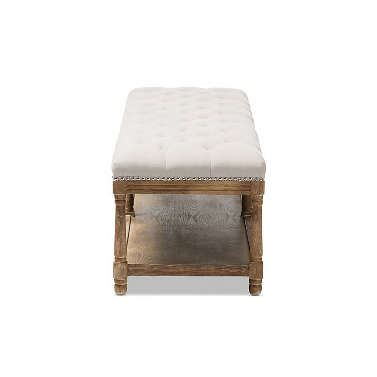 Baxton Studio Celeste French Country Weathered Oak Beige Linen Upholstered Ottoman Bench Baxton Studio Celeste French Country Weathered Oak Beige Linen Upholstered Ottoman Bench
