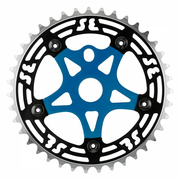 SE Bikes One Piece Chainring & Spider 39t 1pc 1/2in x 1/8in Aluminum Black/Blue