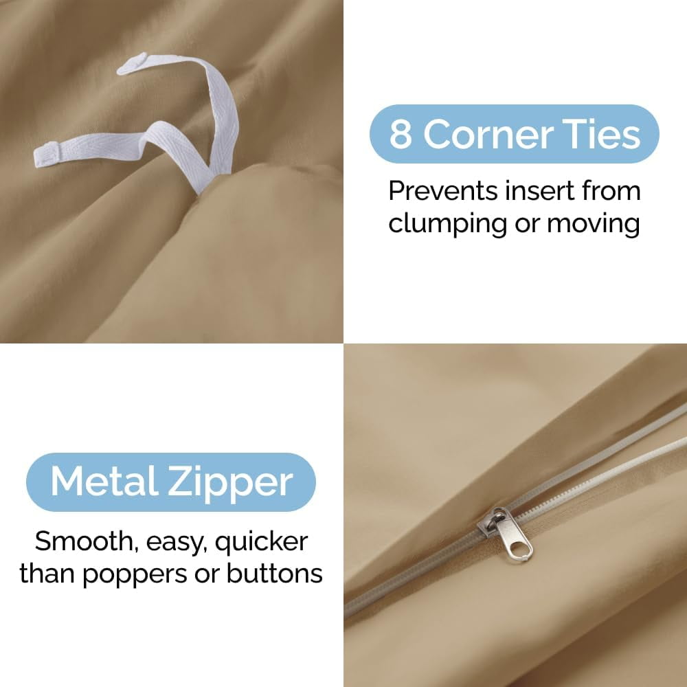 CGK Linens 3-Piece Premium Duvet Cover Set - Queen Size Soft Comforter Cover With Zipper & Matching Pillowcases, Beige