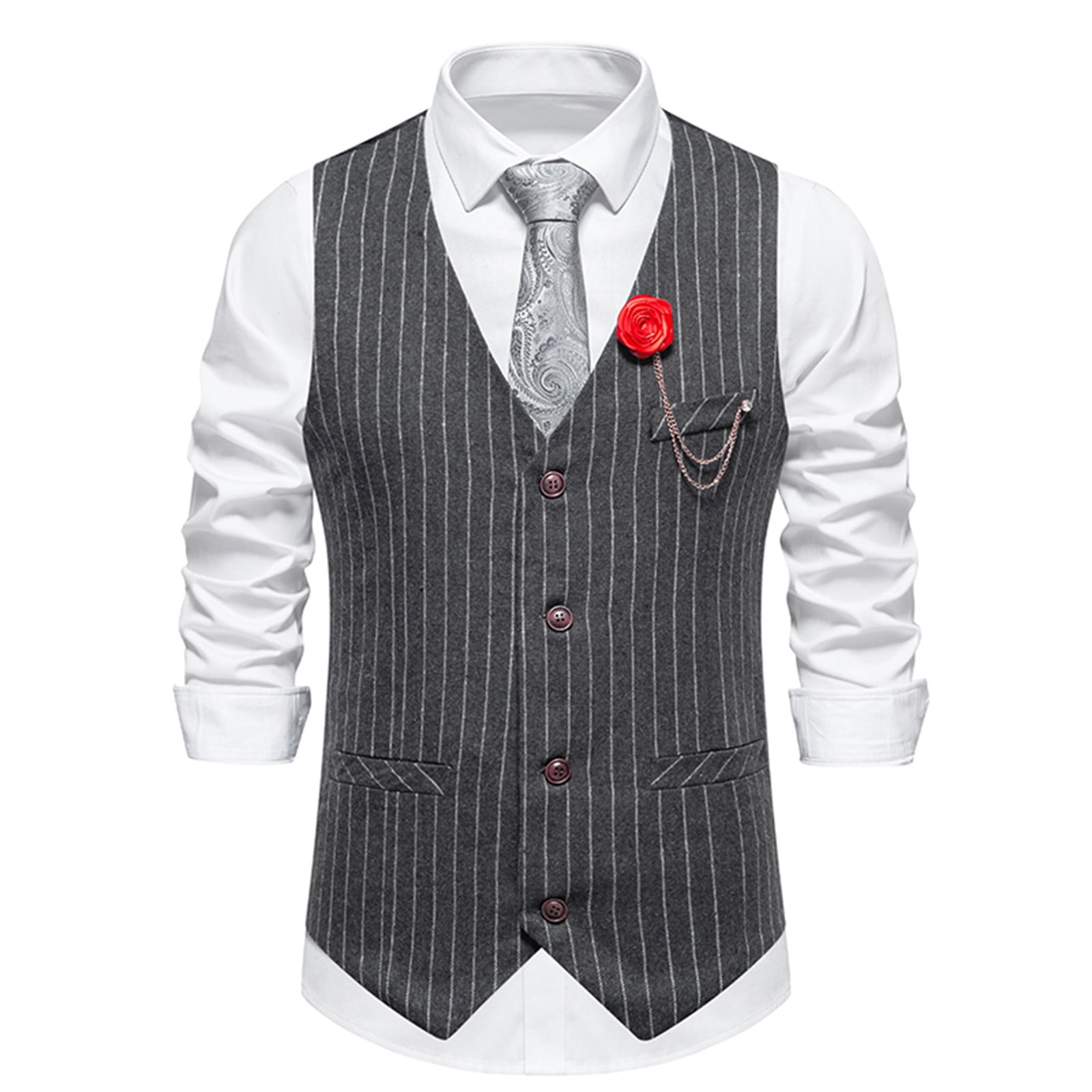 Men's Pinstripe V Neck Single Breasted Suit Vest Slim Fit