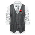 thumbnail image 2 of Men's Pinstripe V Neck Single Breasted Suit Vest Slim Fit Formal Waistcoat with Chain Decor, 2 of 9