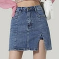 thumbnail image 4 of Dpytoraw Denim Skirt High Waisted A Line Skirt Hottie Bag Hip Slit Skirt Women’s Button Down Denim Skirt Blue, 4 of 5