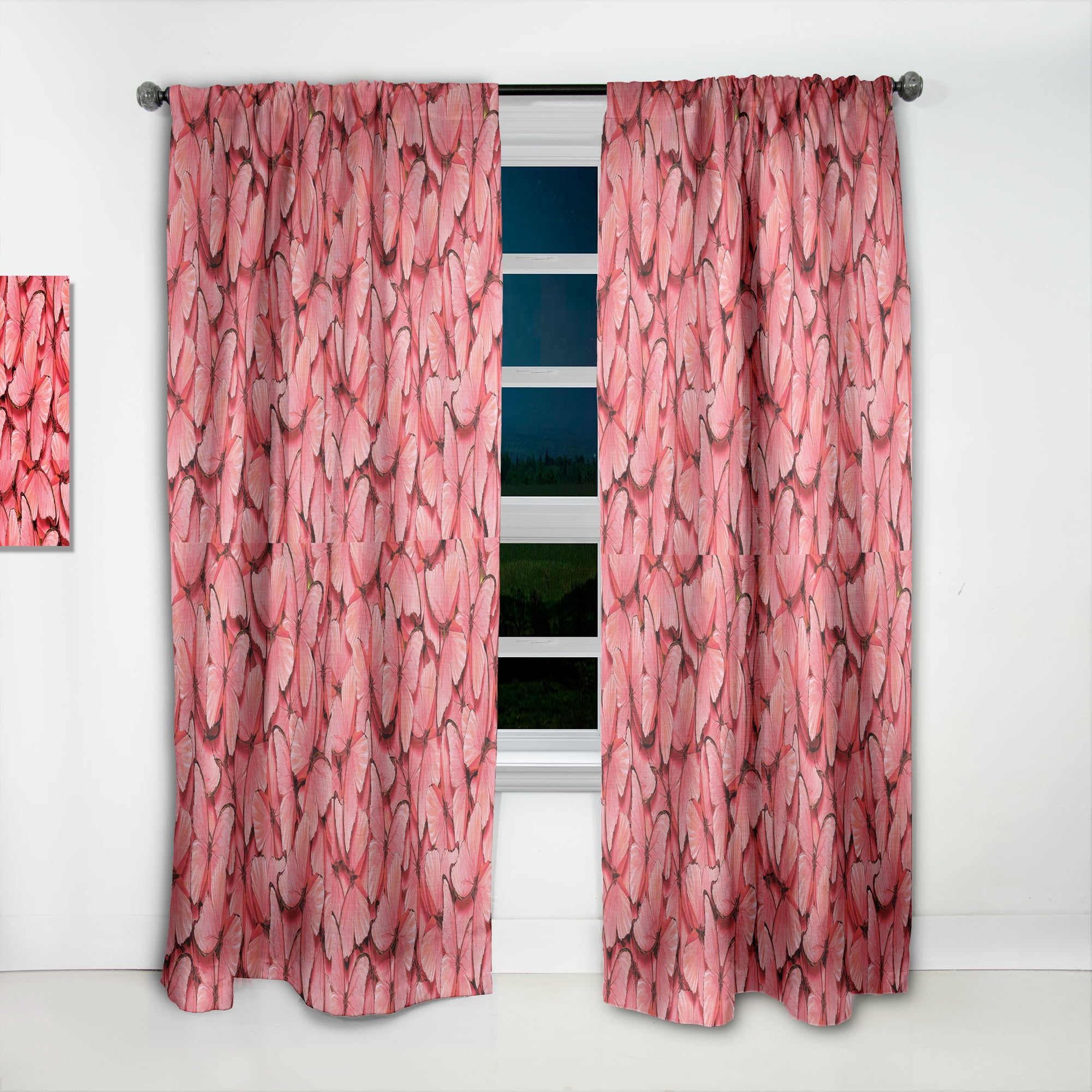 Designart 'Red Pink Butterflies' Mid-Century Modern Curtain Panel