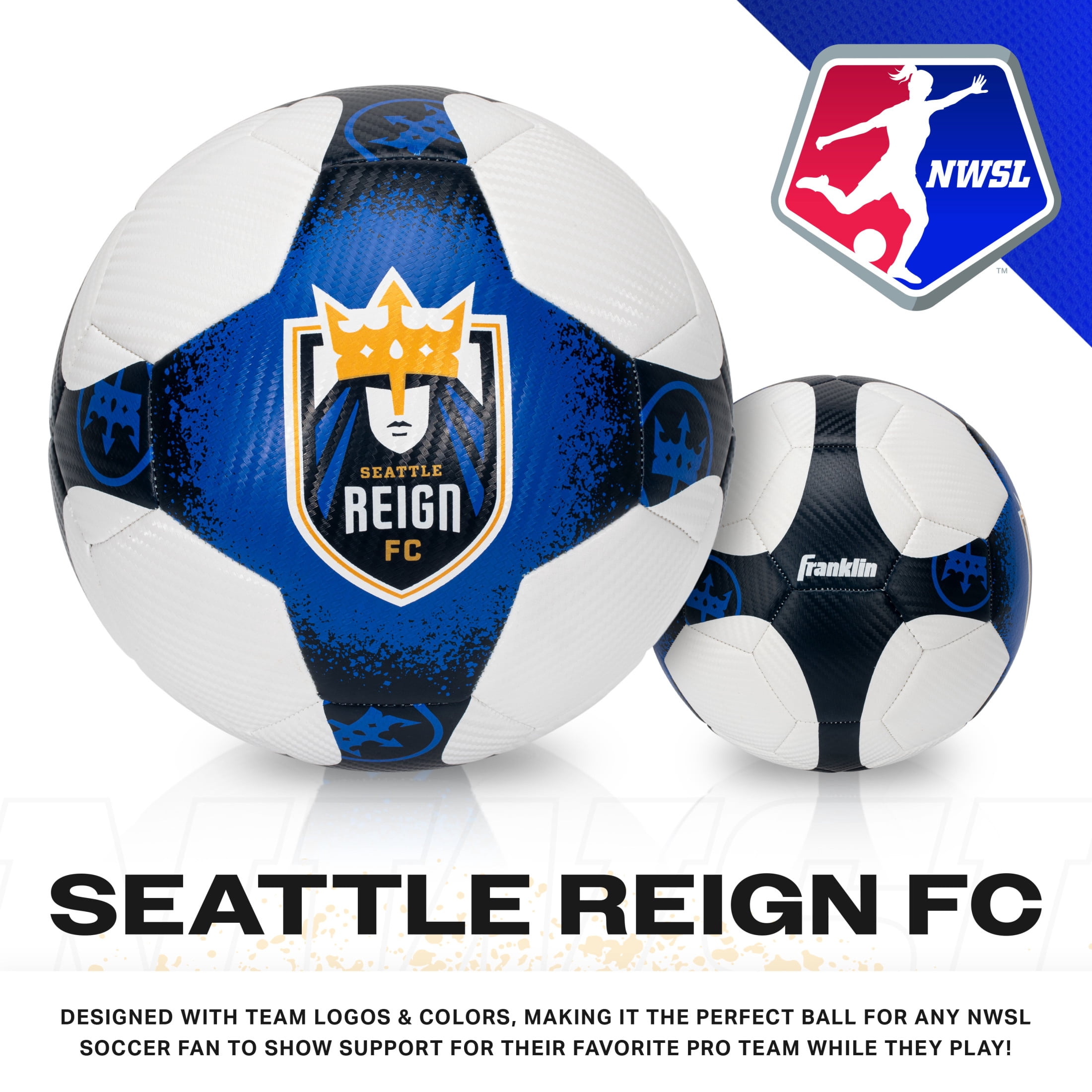 Franklin Sports NWSL Seattle Reign Soccer Ball - Official Size 5 Soccer Ball - Regulation Size + Weight Soccer Ball for Kids + Adults - Boys + Girls Soccer Ball - Air Pump Included