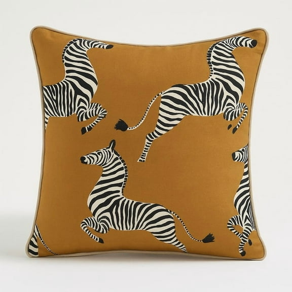 Decorative Zebra Print Throw Pillow - Premium Cotton Cushion, 16"x16", Elegant Camel