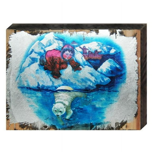 Designocracy 98767-08 Alaska Boy with Polar Bear Art on Board Wall Decor