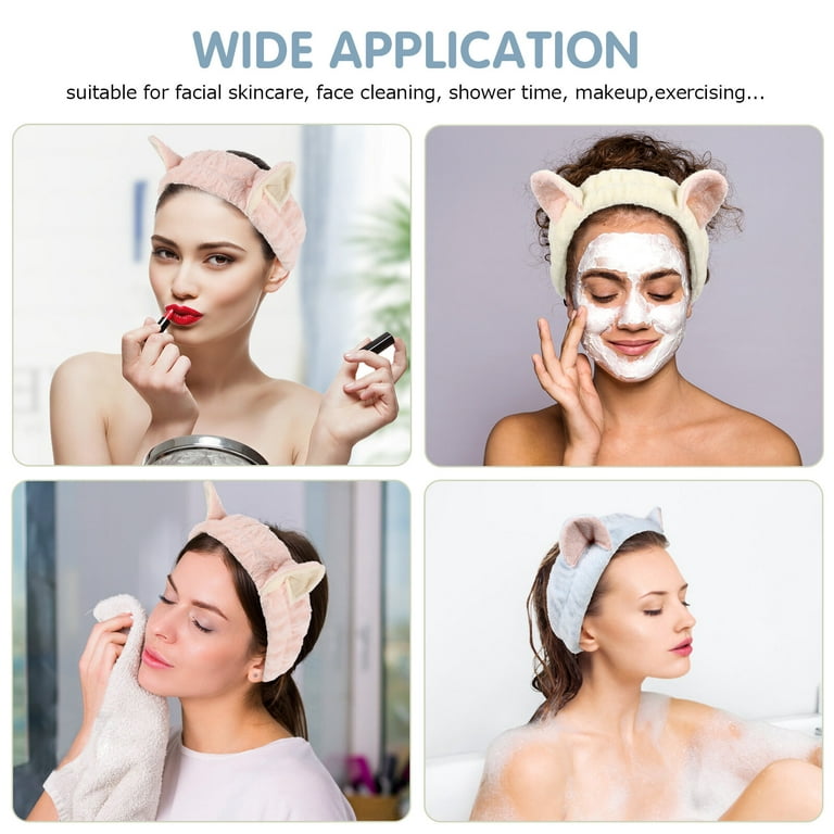 3pcs Face Wash Headband Cat Ear Spa Headband Women Makeup Headband Fluffy  Facial Cleaning Headband