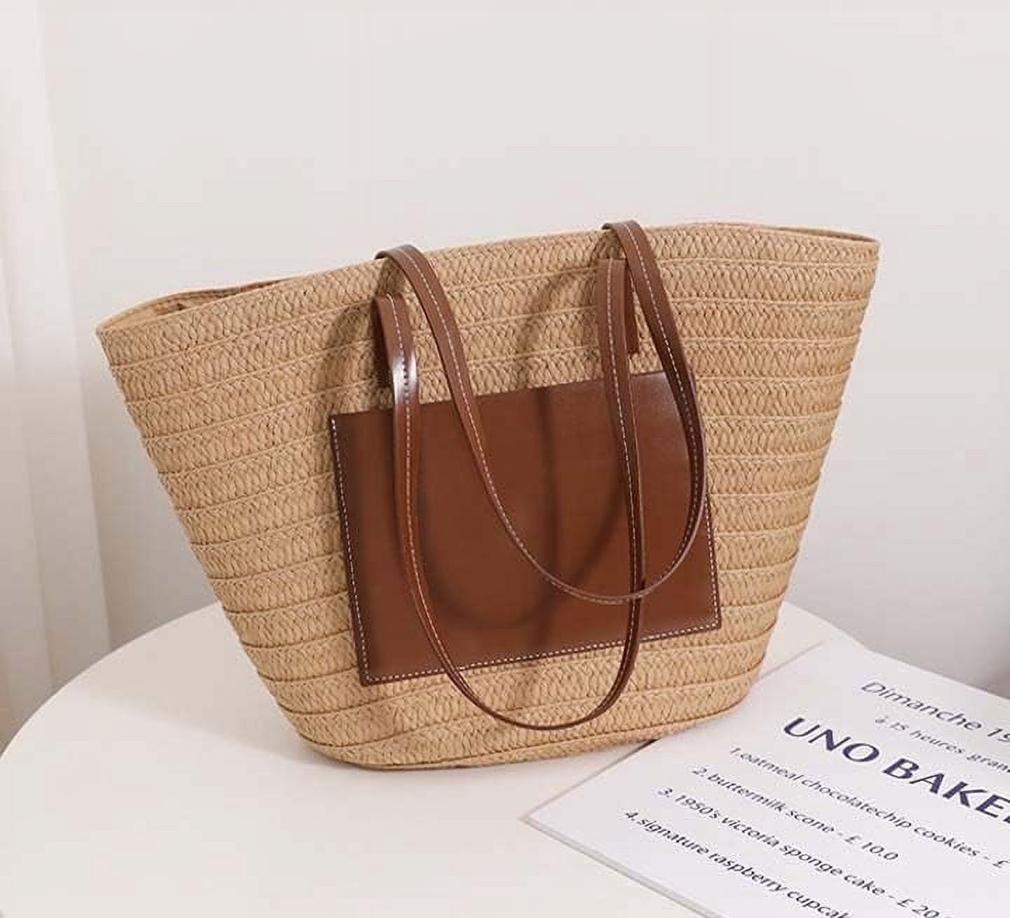 CoCoMangos Straw Bag for Women Woven Beach Structured Tote Handmade Crochet Carteras De Mujer Summer Shoulder Bohemian Pom Travel