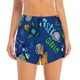 thumbnail image 2 of Goofa Dinosaur In Space Printed Women 2 in 1 Running Shorts,Quick Dry Athletic Workout Shorts,High Waisted Athletic Shorts with Liner Pockets-Small, 2 of 9