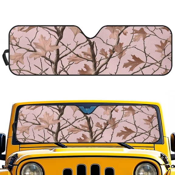 Yuyamidu Camo Hunting Windshield Sun Shade Compatible with Jeep JK JKU JL JLU 1997-2023 and Compatible with Gladiator JT 2020-2023 Pink Wood Foldable Windshield Sun Visor Blocks UV Rays