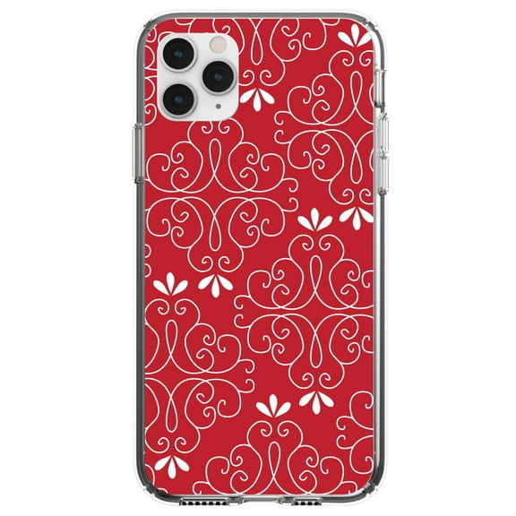 DistinctInk Clear Shockproof Hybrid Case for iPhone 11 Pro (5.8" Screen) - TPU Bumper, Acrylic Back, Tempered Glass Screen Protector - Dark Red White Floral