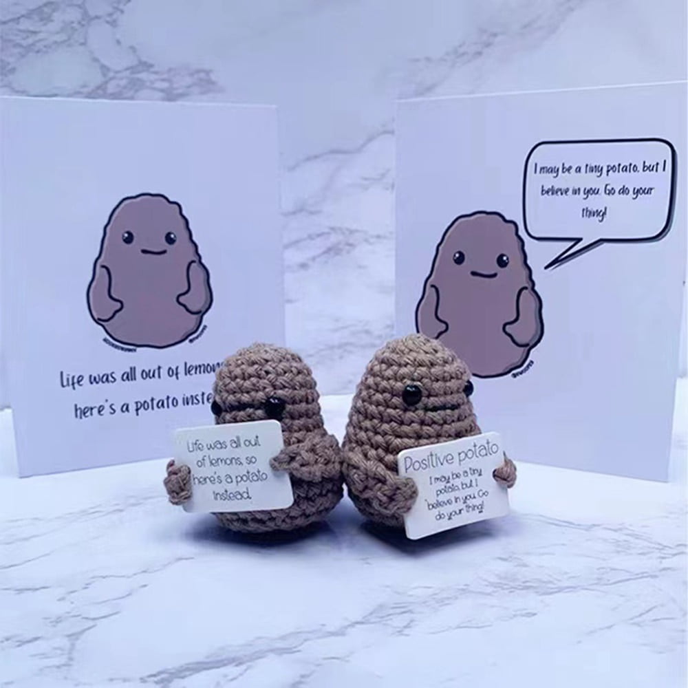 Clearance!!Funny Positive Potato Cute Wool Knitting Doll With Card  Positivity Affirmation Cards Potato Doll Gift Home Decoration Figurines