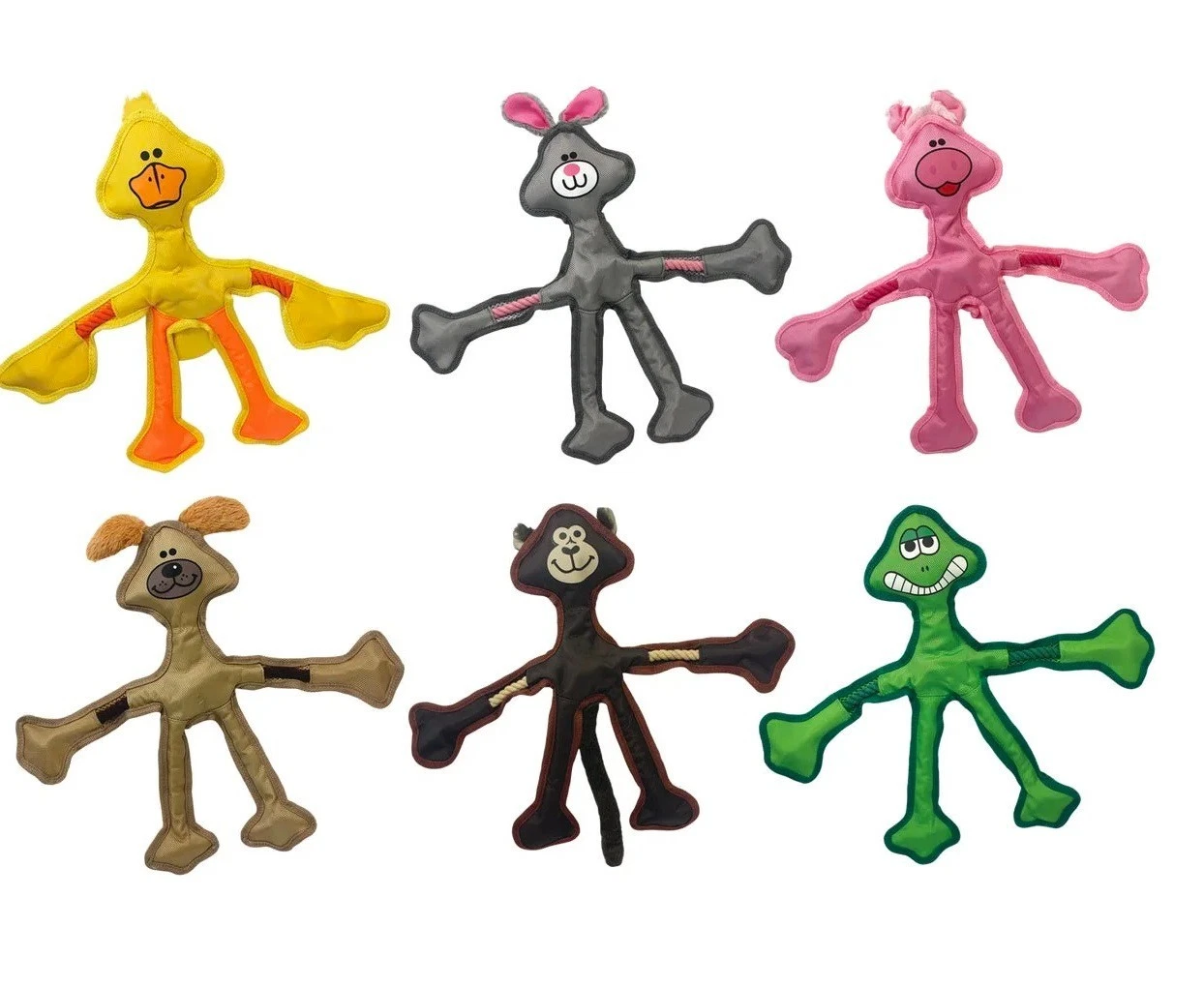 Durable Dog Toys Nylon with Rope Skeleton and Squeaker 15" Long Cute Animals (Green Frog)
