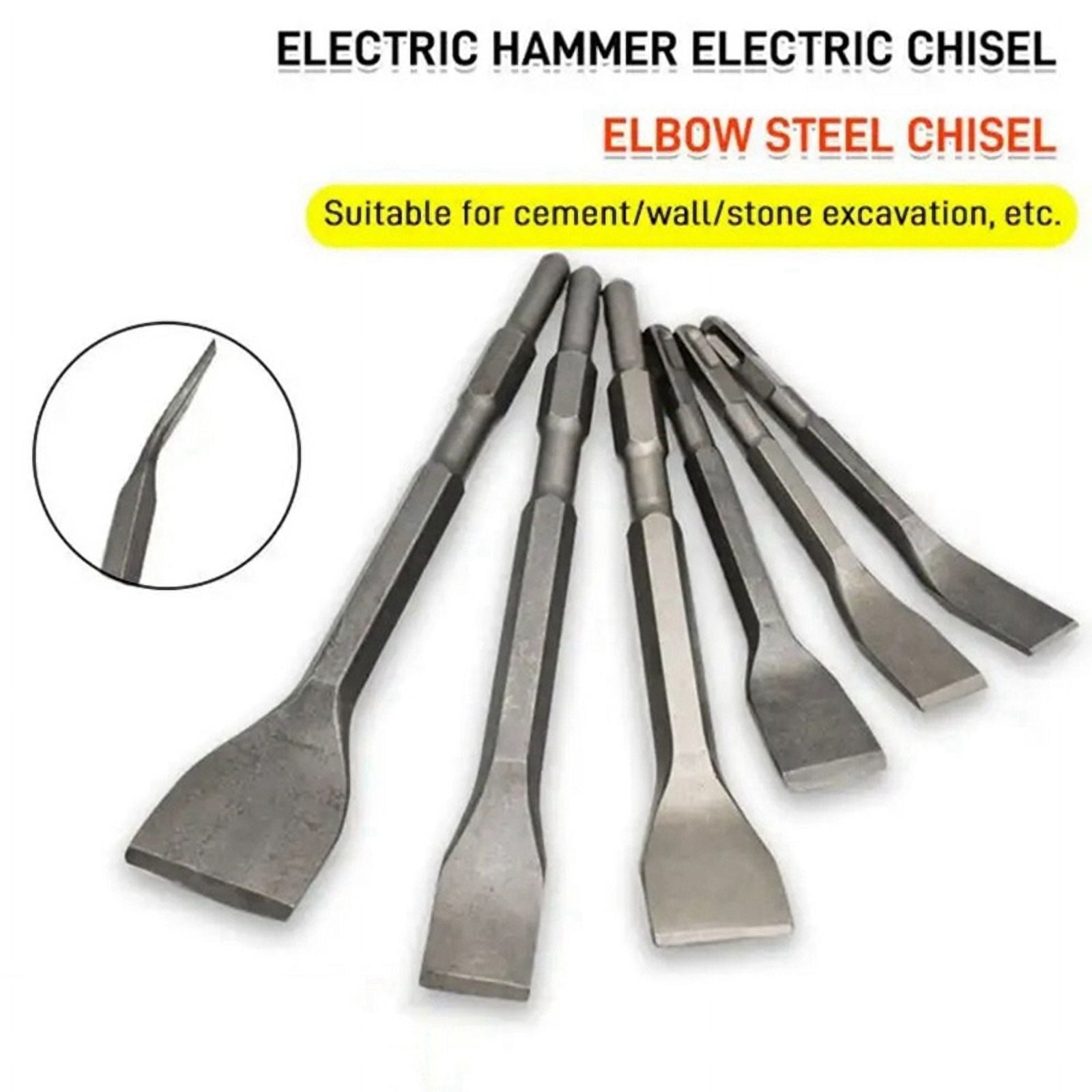 5PCS Hammer Pick Scraping Chisel Set Wall Slotting Masonry Concrete Drill Bit Tile Flat Point Chisels Square Handle