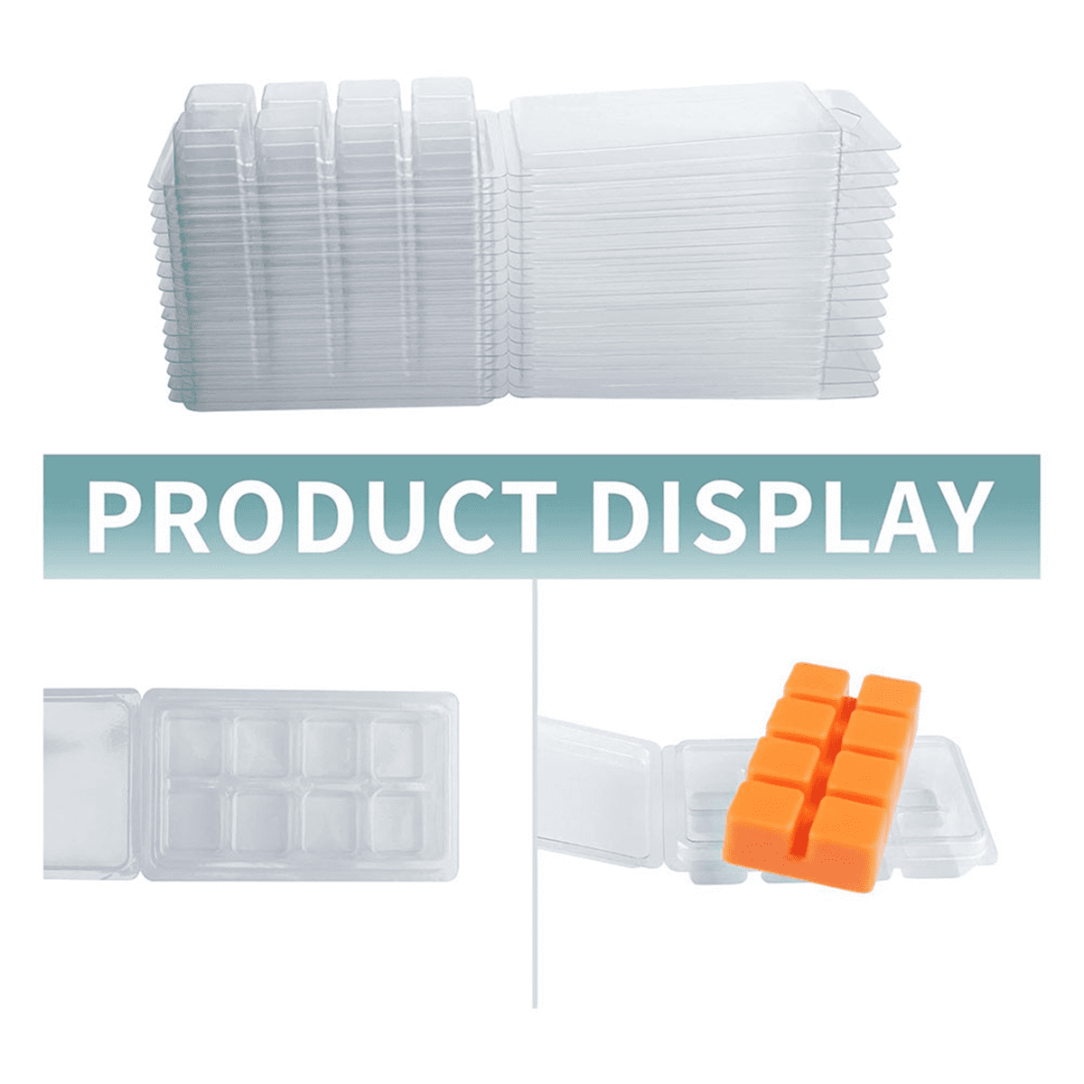 Wax Melt Containers-8 Cavity Clear Empty Plastic Wax Melt Molds-50 Packs Cubes Clamshells for Tarts Wax Melts,50 x Wax Melt Containers,Transparent