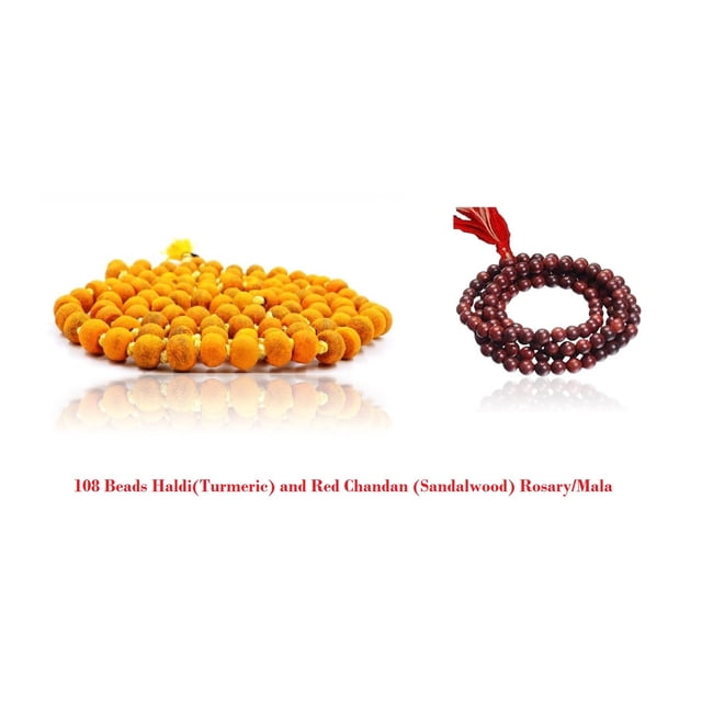 Kamada Combination of 108 Manka(beads) Haldi(Turmeric) mala and exquisite red chandan (Sandalwood) mala,Spritual Necklace/rosary for Women and Men