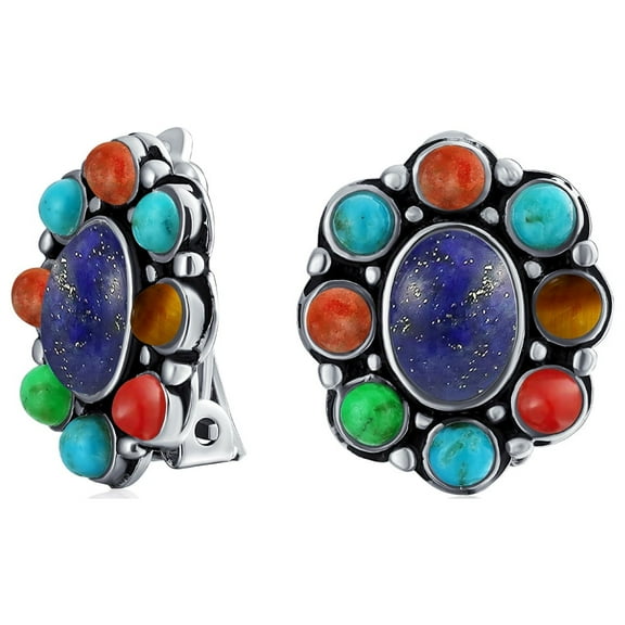 Bling Jewelry Womens  Cabochon Lapis Lazuli Clip On Earrings for Non Pierced Ears Silver