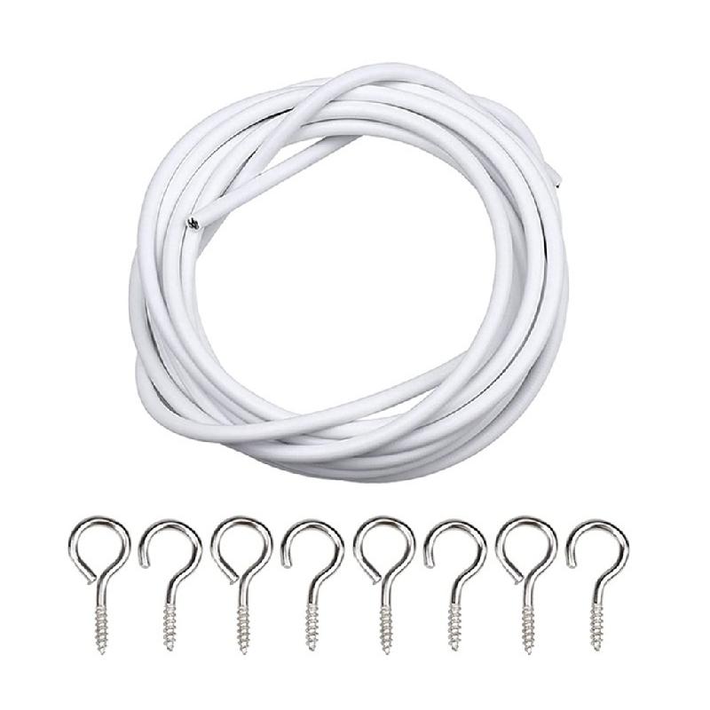 2m Curtain Wire Screw Eyes and Hooks Wall Picture Hanging Kit for Home
