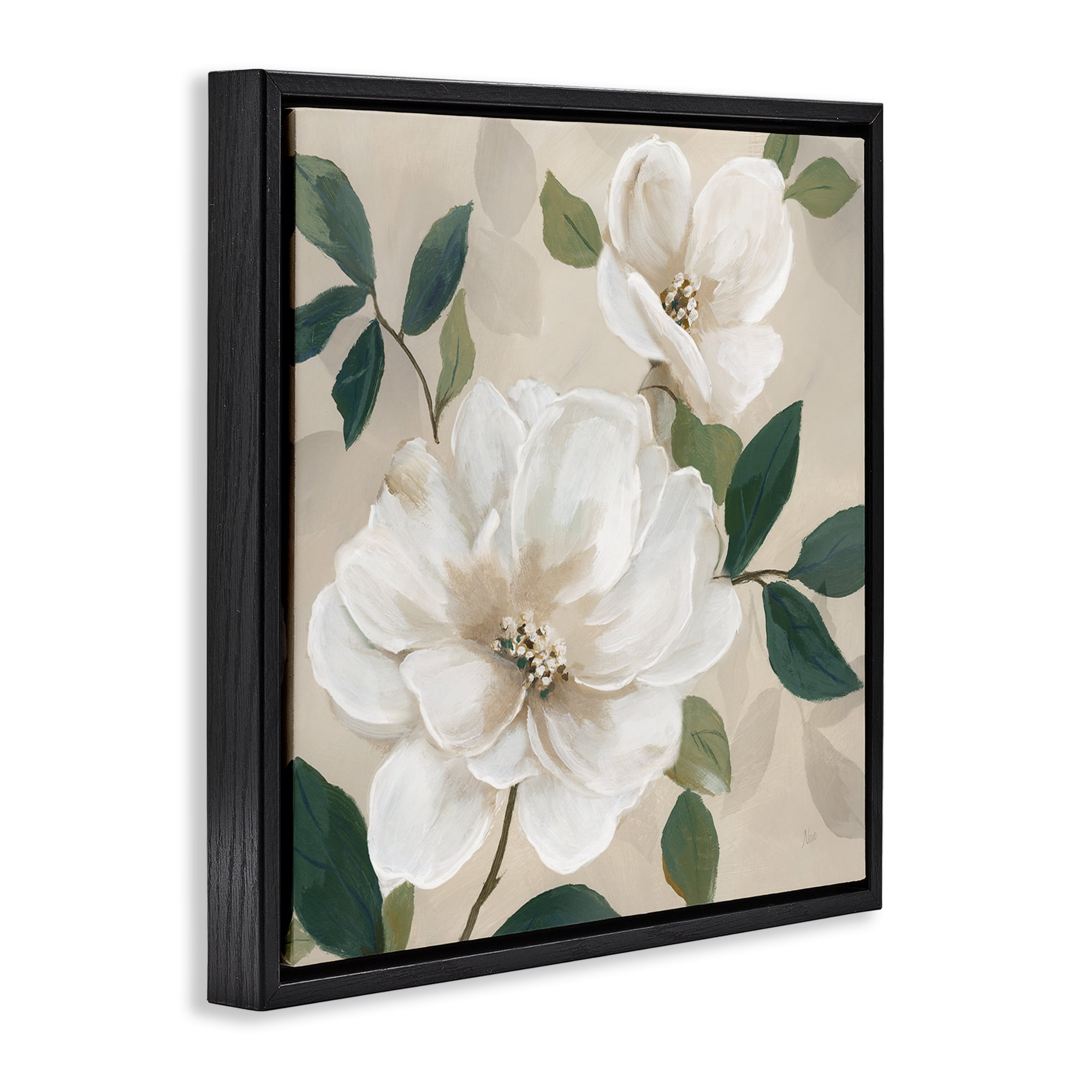 Stupell Industries Serene White Magnolia Study Black Framed Floater Canvas Wall Art, design by Nan
