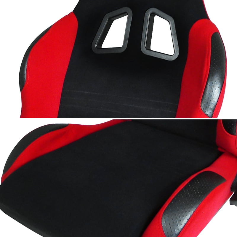 Spec-D Tuning RS-5052-CV96 Racing Seat Bracket Red Cloth PVC Leather Pair