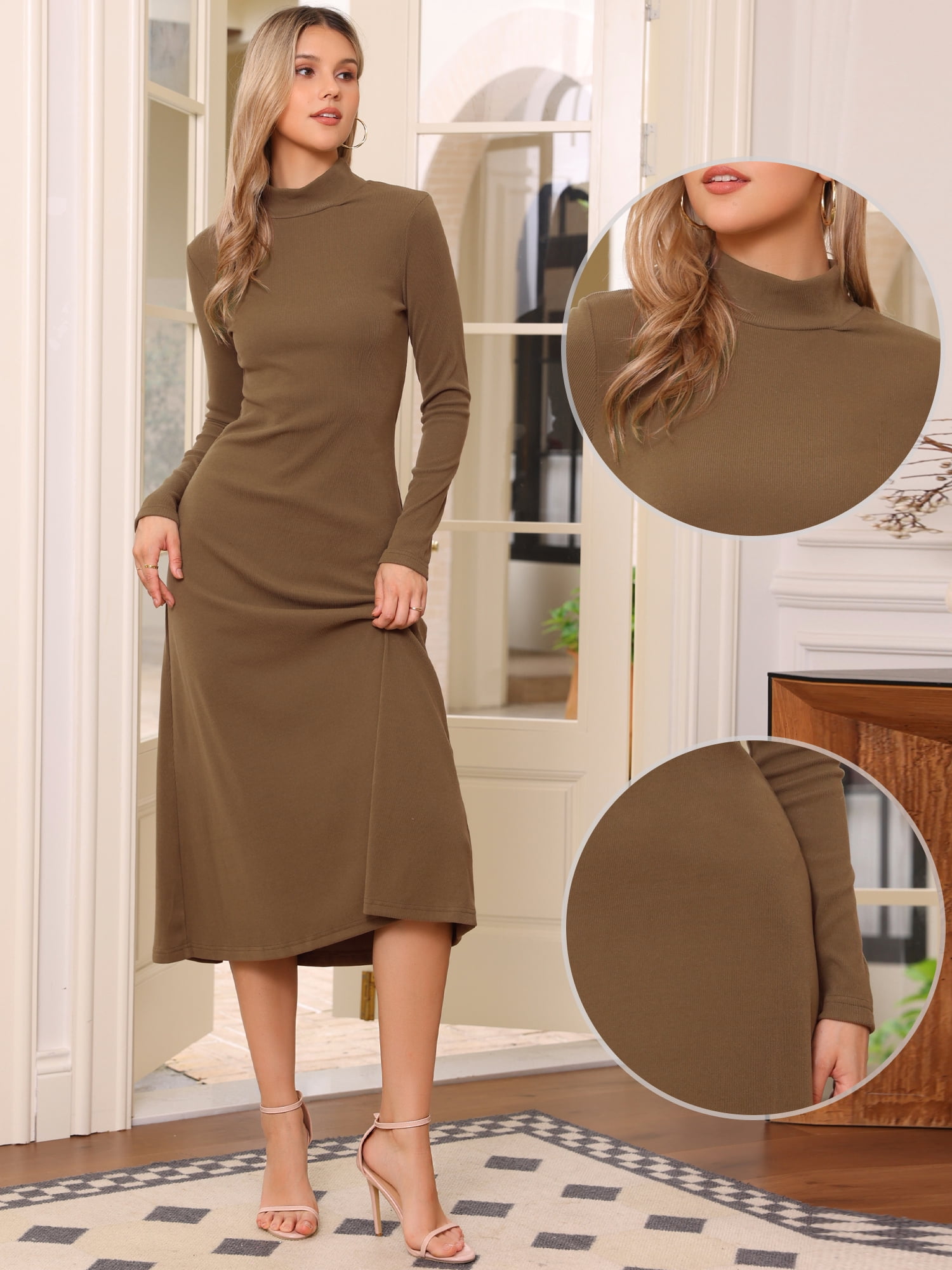 DARING DIVA Sweater Turtleneck Long Sleeve Ribbed Knit Maxi Dress XS Dark Brown
