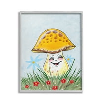 Stupell Industries Smiling Yellow Mushroom Botanical & Floral Painting Gray Framed Art Print Wall Art, 16 x 20
