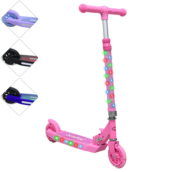 Scooter Patín del Diablo para Niños con Luces Plegable Altura Ajustable Antideslizante Freno 3 a 8 Años -  Rosa