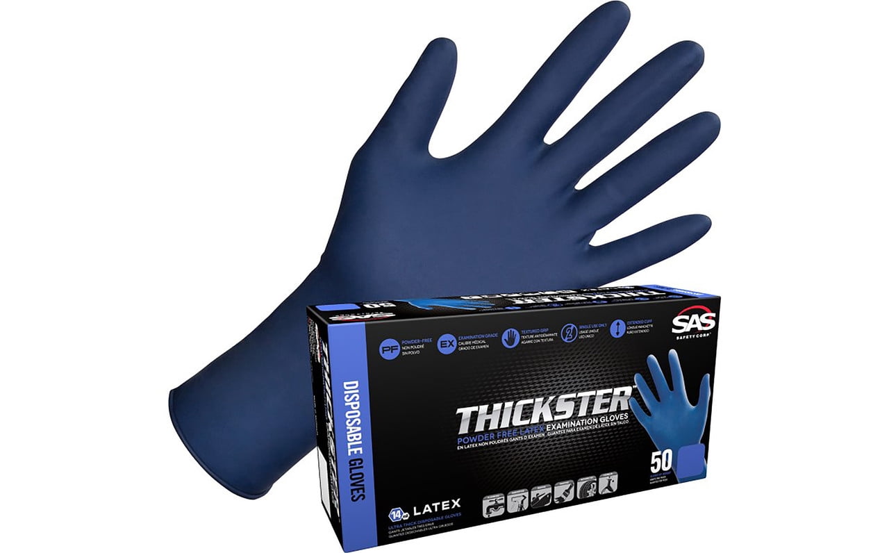 SAS Safety Thickster 6605-20 Powder-Free Latex Exam Gloves, 14 Mil, 12" Extended Cuff, XX-Large, 50/Box, 10 box/case