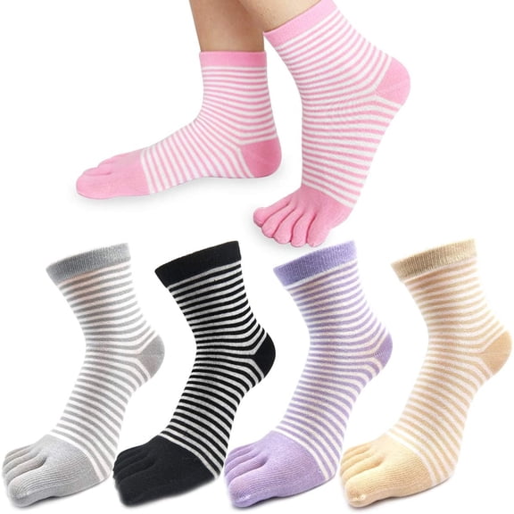 MOAMUN 5 Pairs Womens Five Finger Toe Socks for Women Girls Cotton, Ladies Casual Low Cut Ankle Socks Soft & Breathable, Stripe