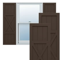 Ekena Millwork 12"W x 77"H True Fit PVC Center X-Board Farmhouse Fixed Mount Shutters, Raisin Brown (Per Pair - Hardware Not Included)