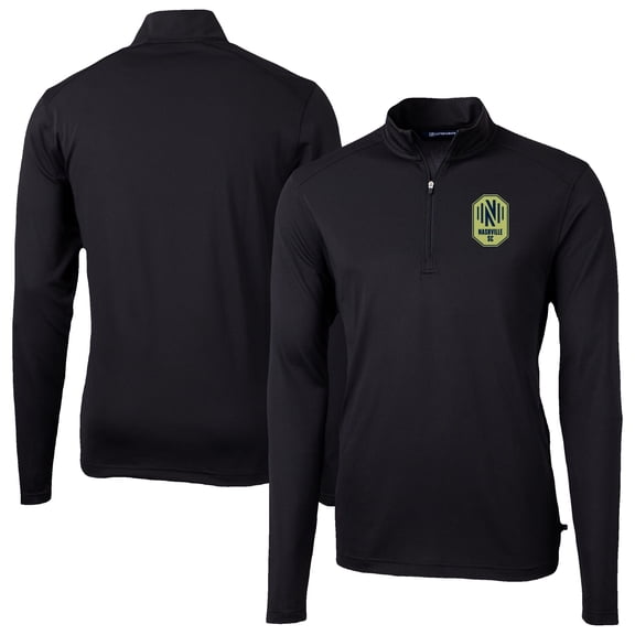 Men's-Cutter & Buck Black Nashville SC Big & Tall Virtue Eco Pique Recycled Quarter-Zip Pullover Top