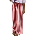 thumbnail image 2 of Womens Pants Colorblock Stripe Print Trousers Loose Straight Casual Summer Fall Work Pants Women Brick Red L, 2 of 5