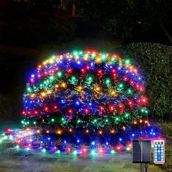 Solar Christmas Net Lights with Remote, 92LED 5ft x 5ftChristmas Lights Outdoor, 8 Lighting Modes, Timer, Waterproof for Lawn, Bushes, Shrubs, Trees Outdoor Xmas Decorations, Multicolor