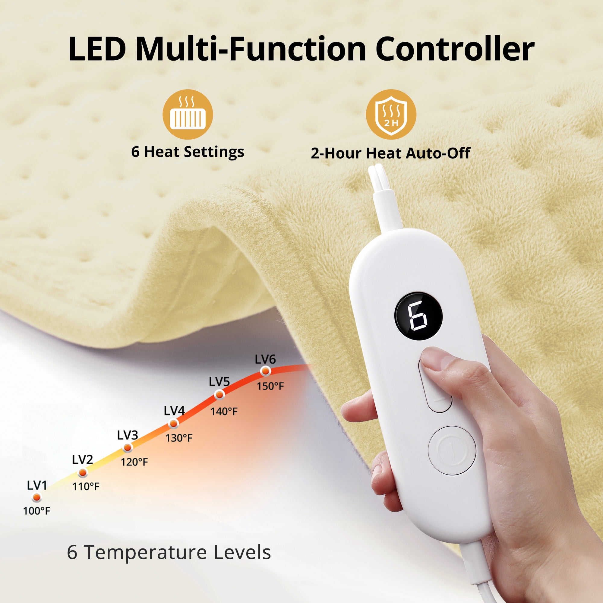 Heating Pad, 17''×33'' Electric Heating Pad for Back Pain Relief, 6 Heat Settings, Auto Off, Moist & Dry Heat Therapy for Neck Shoulder Relief and Cramps, Beige