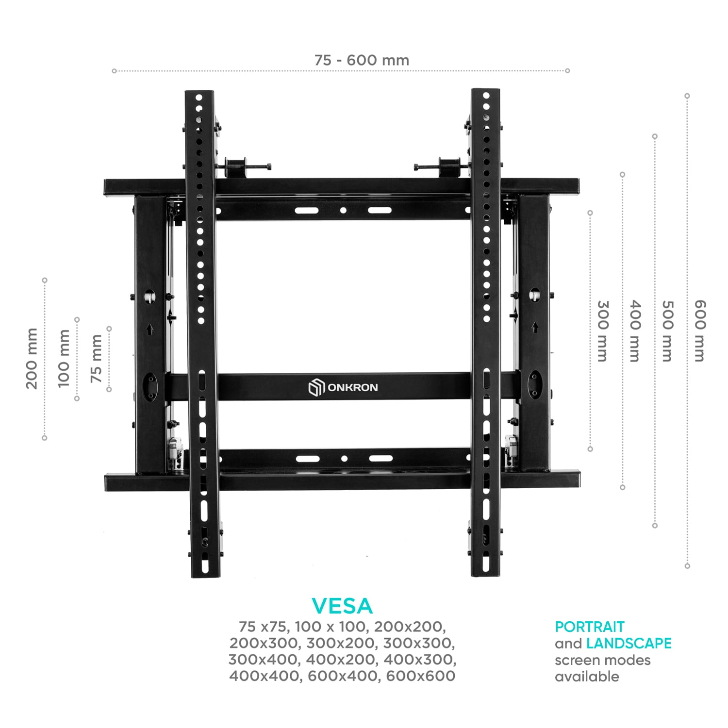 ONKRON Adjustable Video Wall Mount for 50 – 70 Inch TV Mount , Video Walls and Panels up to 110 lbs , Video Wall Mounting System - max VESA 600x600 - Large TV Wall Mount / TV Mounting Bracket Black