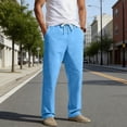 thumbnail image 2 of Hesxuno Men Straight Leg Nylon pants Elastic Drawstring Waist Pants Solid Summer Pants with Pockets Casual Comfy Lightweight Pants Sky Blue XXXL, 2 of 2