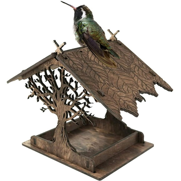 Vintage Wooden Bird Feeders for Outdoors Hanging - Hummingbird Nest House with Roof, Hanging Bird House Feeder, Carving Hang Birds Shelter, Food Container for Garden Tree (B)