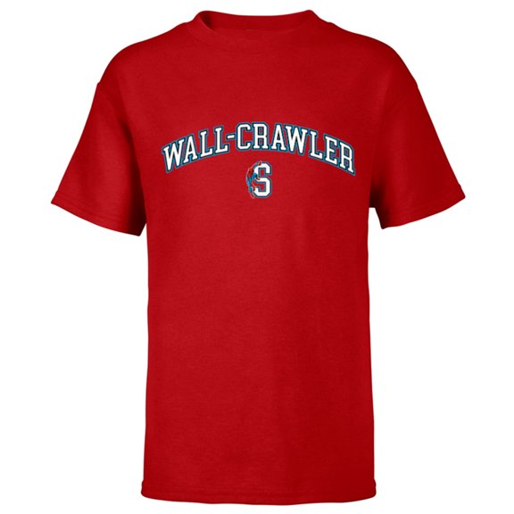 Marvel Spider-Man Wall-Crawler Letter S Retro Collegiate- Short Sleeve T-Shirt for Kids - Customized-Red