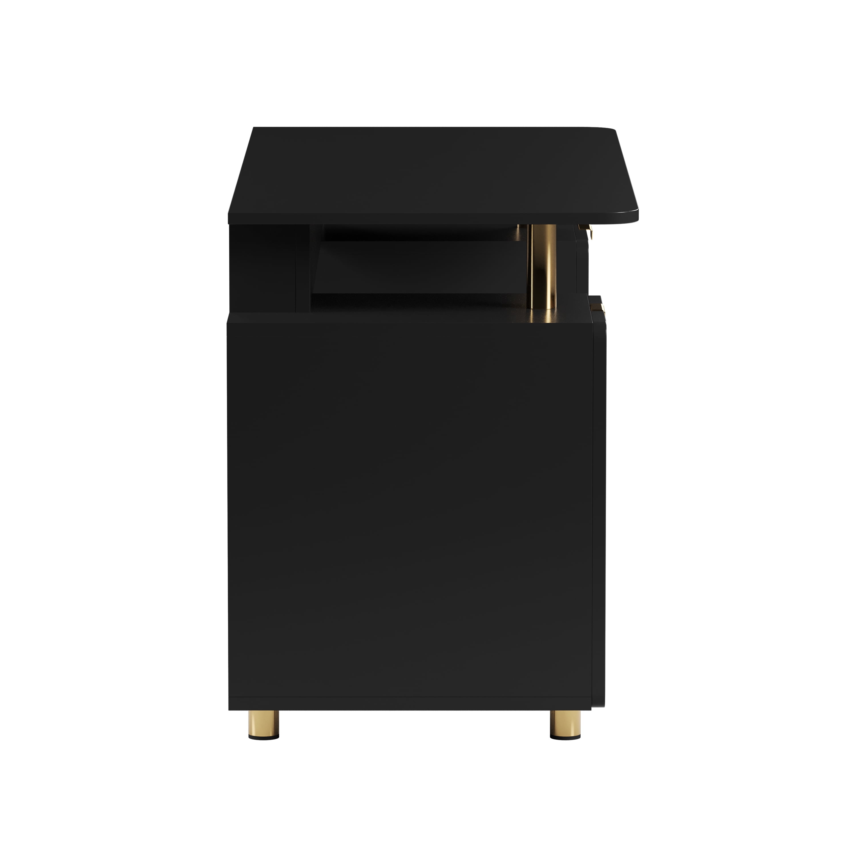 56.75" W Elegant Executive Desk with 3 Drawers and Storage Cabinet, Modern Office Desk with Gold Accents, Floating Work Surface, Closed Storage with Ventilation & Adjustable Shelf, Black & Gold