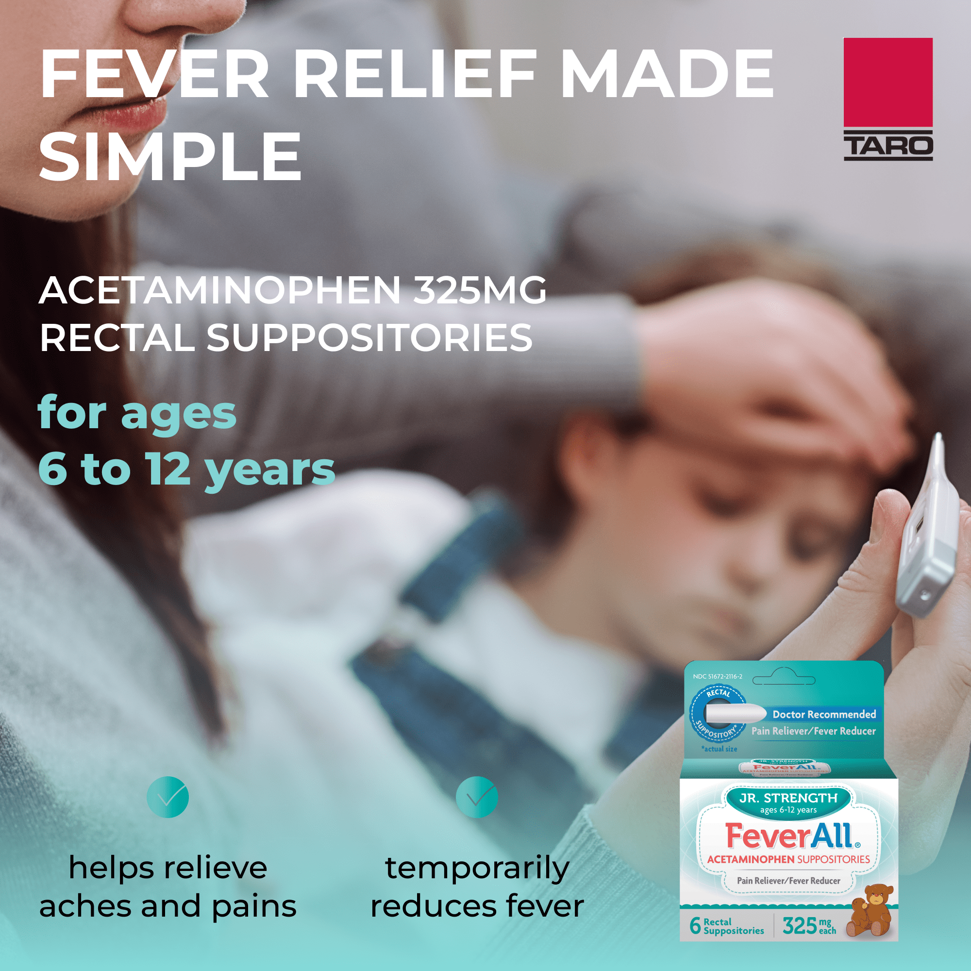 (4 pack) Feverall Children Acetaminophen Suppositories 6 Rectal Suppositories 325mg Each Pain Reliever/Fever Reducer. Paraben Free, No Artificial Colors or Other preservatives. Ages 6-12 Years
