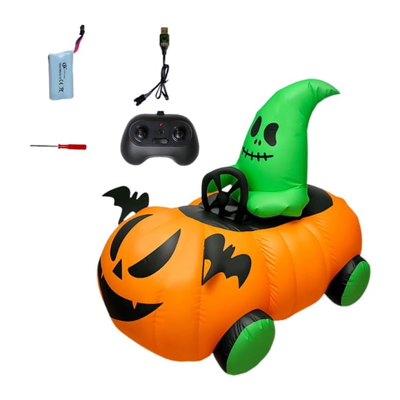 Inflable Camión Calabaza Decoración de Halloween Fantasma con Luz LED Ventilador Incorporado Poliéster Ligero Adecuado para Celebraciones en Hogar Y E