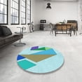 thumbnail image 4 of Ahgly Company Machine Washable Indoor Round Transitional Tron Blue Area Rugs, 5' Round, 4 of 7