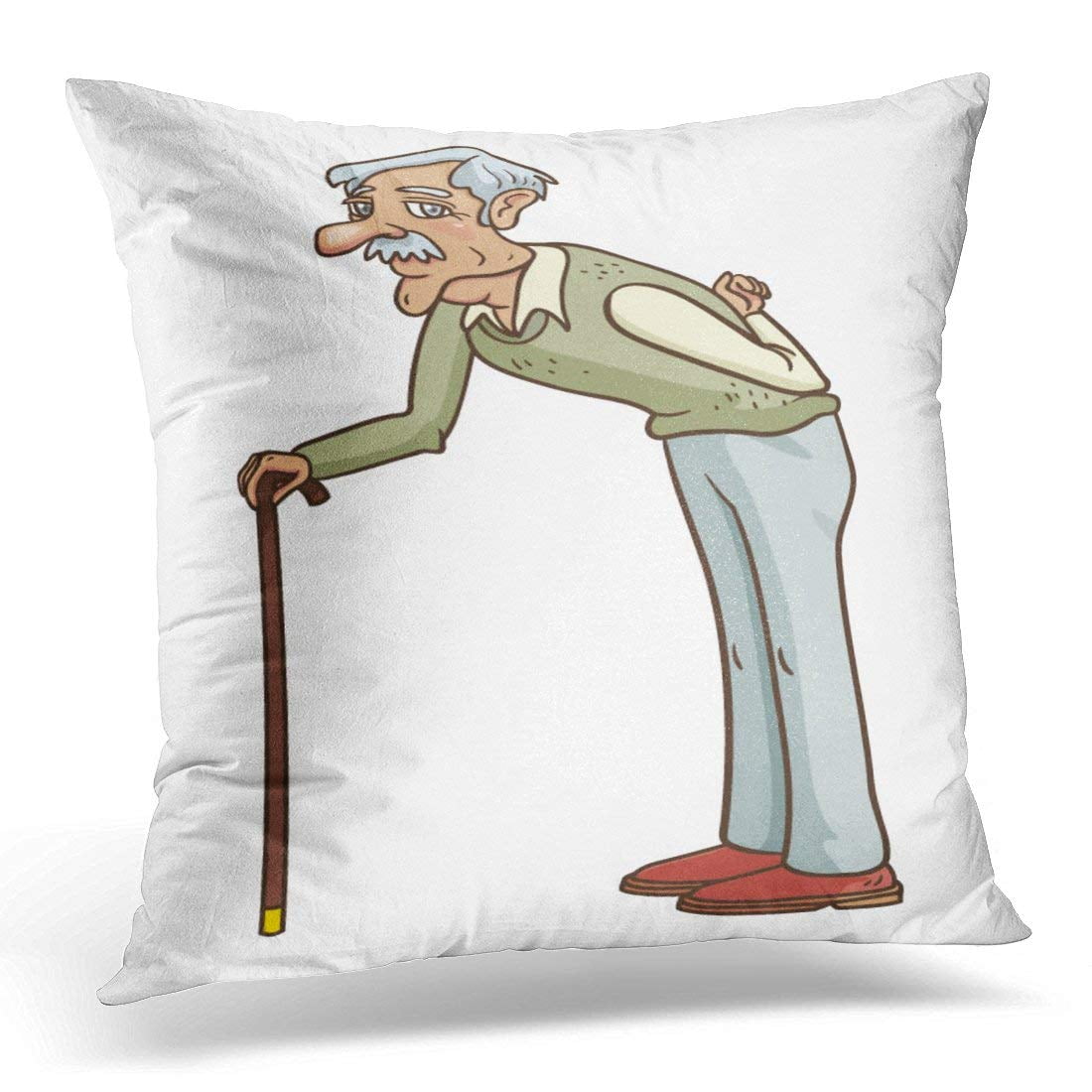 CMFUN Hunchback Old Man Grandfather with Cane Cartoon Standing Pillow