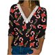 thumbnail image 2 of Pntutb Mujer Navidad Moda Impreso Encaje Manga Larga Blusa Cuello V Casual tops PNTUTB Pntutb-6440, 2 of 5