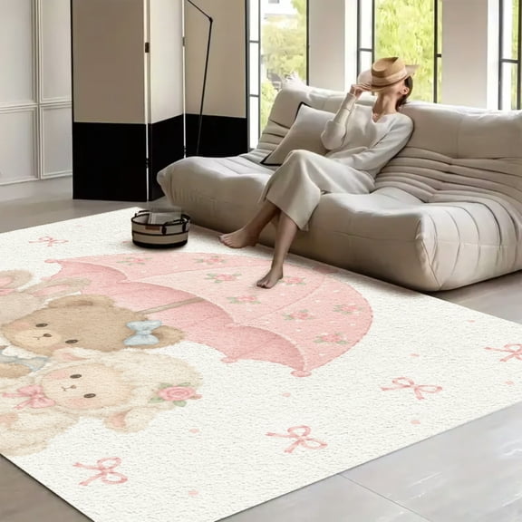 NIANHE Cute Animal Under Umbrella soft anti slip carpet 天 Washable Area Rug for Living Room, Non Slip Large Decor Carpet for Bedroom Dining Office