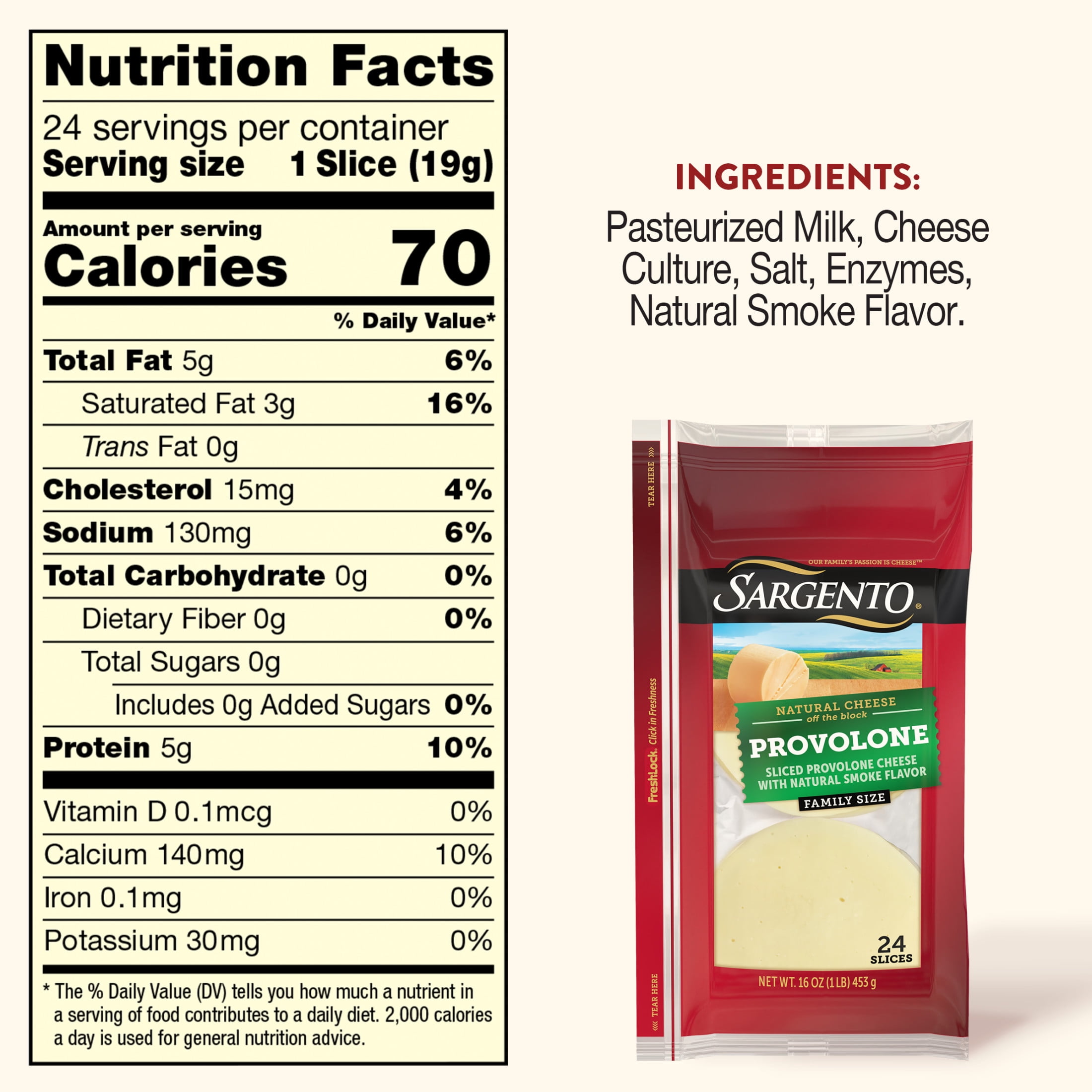 Sargento® Provolone with Smoke Flavor Sliced Cheese, 24 slices