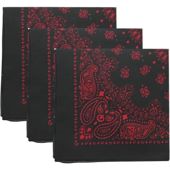 Trainmen Paisley Bandanas Head Scarf Do-rag 100% Cotton Bandanna Head Cover 22" x 22", 3 Pack (Black/Red)