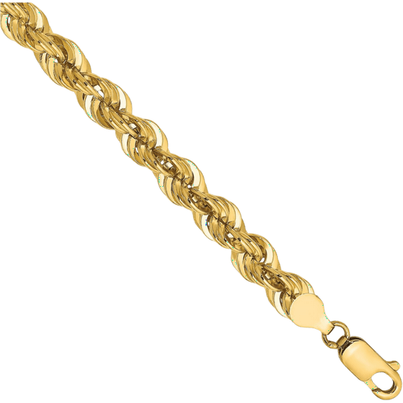 14K Solid Yellow Gold 6mm Rope Chain Bracelet