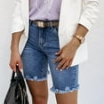 thumbnail image 6 of RYRJJ Women’s Jean Shorts Casual Summer Ripped High Waisted Denim Shorts Stretch Distressed Frayed Raw Hem Jean Shorts(Dark Blue,XL), 6 of 9